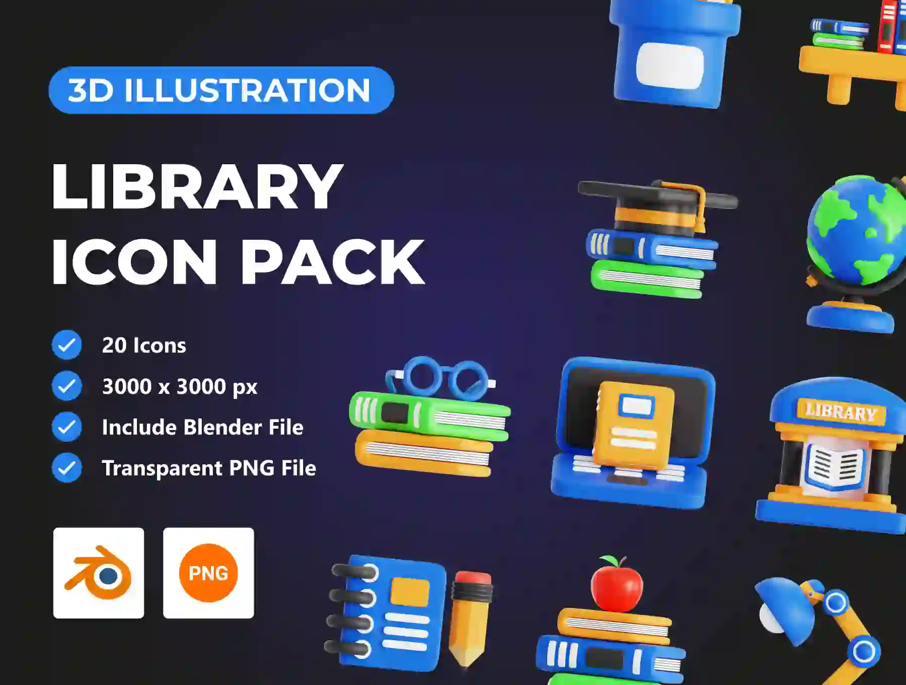Library 3D Icon Pack