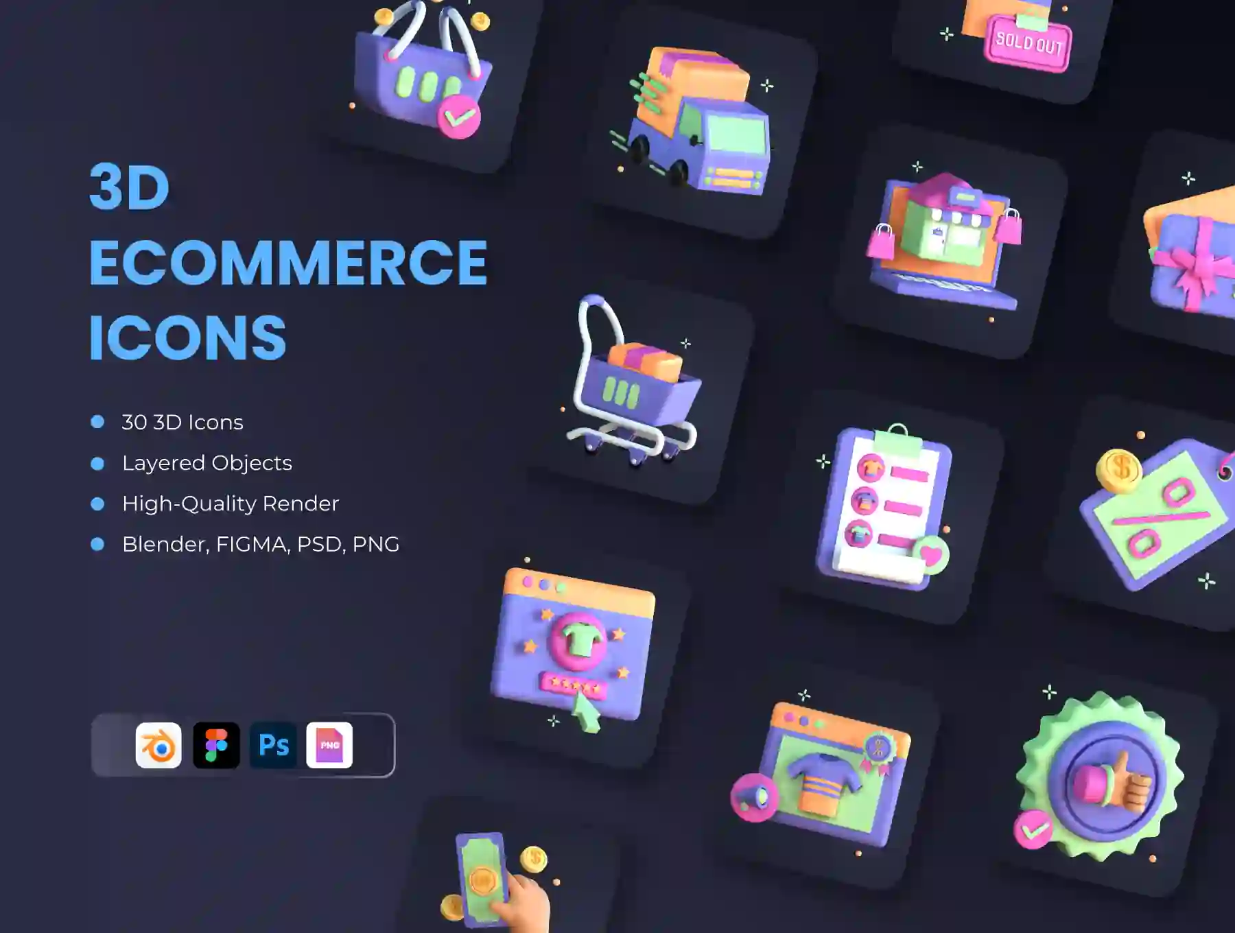 30 3D eCommerce Icon Set